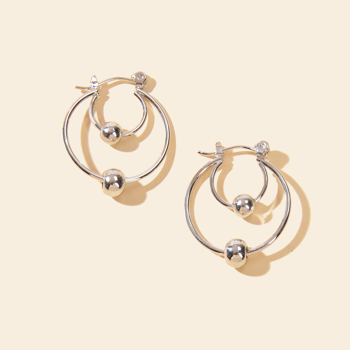 Party Decoration for Women Silver Plated Beads Circle Hoop Huggie Gift Earrings