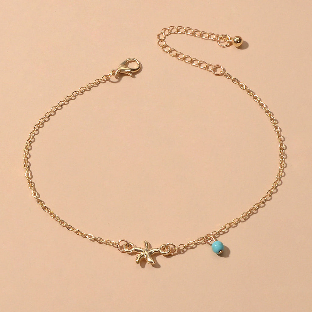 Gold Silver Chain Turquoise Starfish Anklet Barefoot Ankle Foot Jewellery