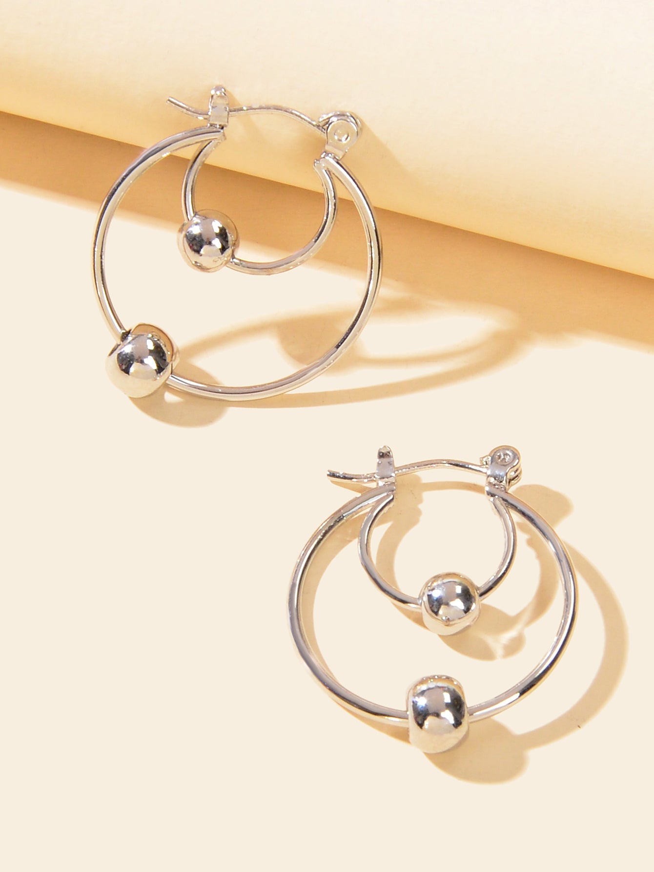 Party Decoration for Women Silver Plated Beads Circle Hoop Huggie Gift Earrings