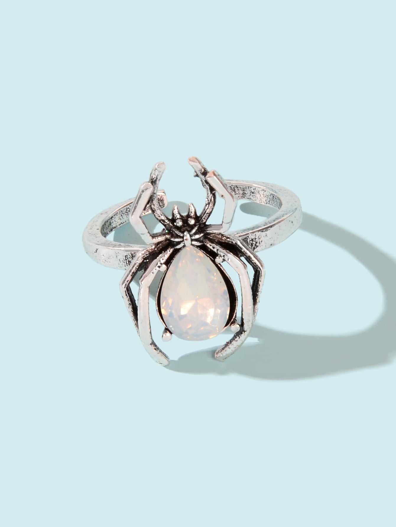 Vintage Silver Spider Open-Ended Ring with Diamond Accents Embrace Retro Jewelry