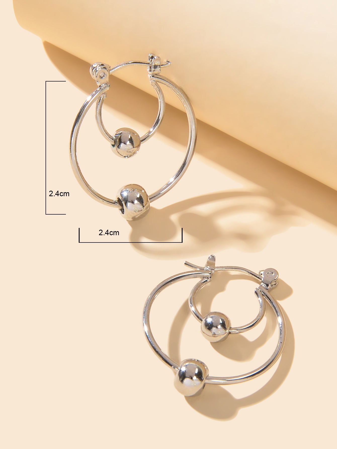 Party Decoration for Women Silver Plated Beads Circle Hoop Huggie Gift Earrings